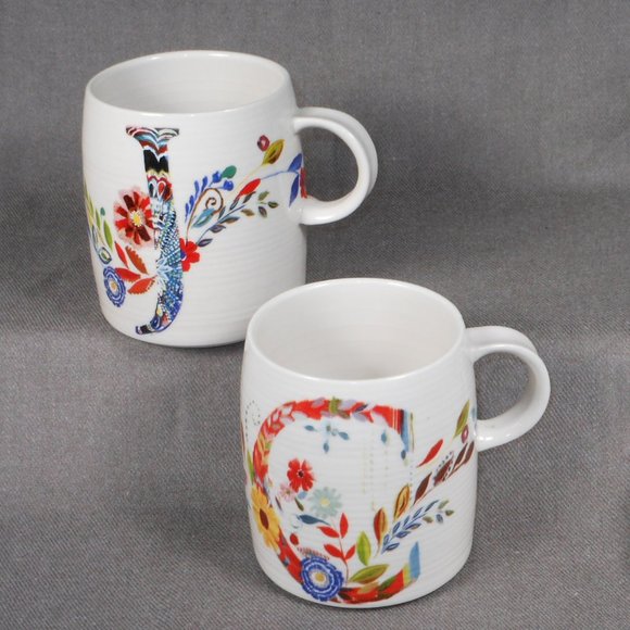 2 coffee mugs. Anthropologie Mug Starla M Halfmann J & C  Monogram - Picture 1 of 12